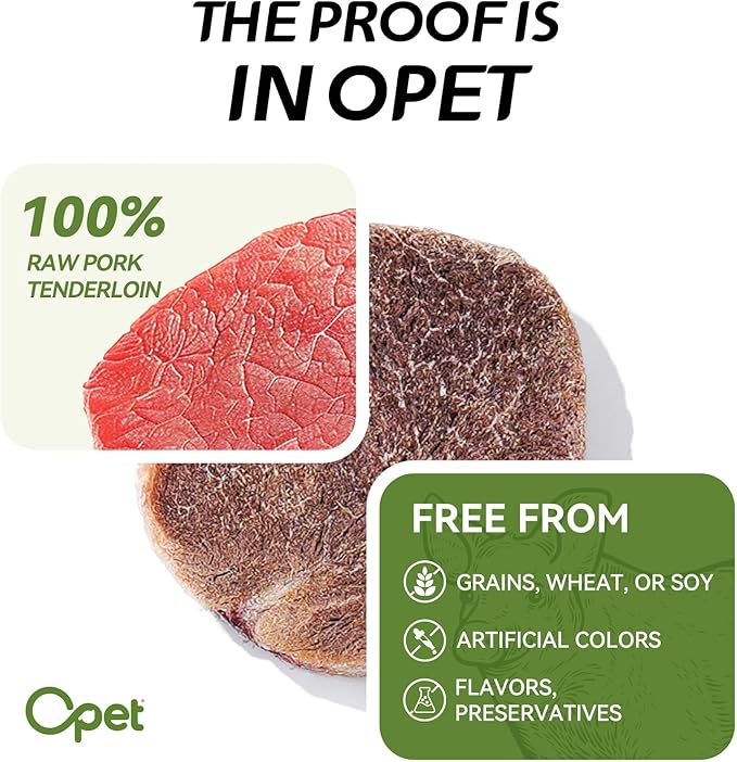 OPET Freeze Dried Cat Treats, Single Ingredient Grain Free High Protein Pet Food for Cats and Dogs, Healthy Training Snacks,Freeze Dried Pork Sliced Fillets (Pork, 1.48 Ounce)