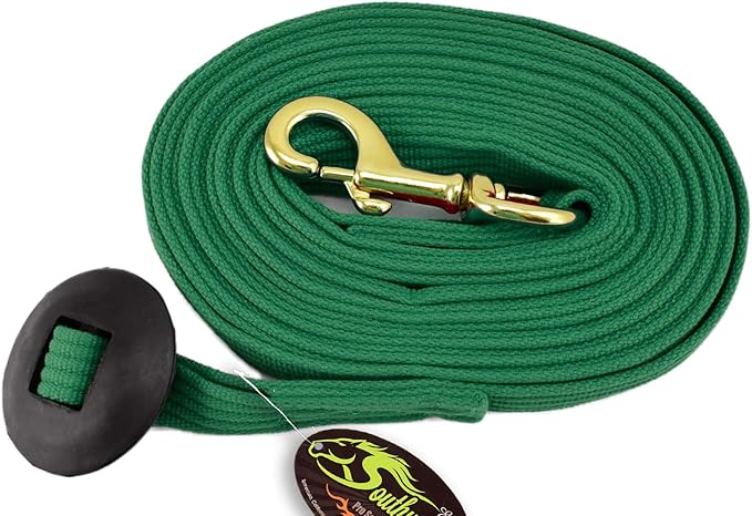 Southwestern Equine Lunge Line for Horses Cotton Horse Lunge Line with Bolt Snap & Rubber Stop (Hunter Green, 24&