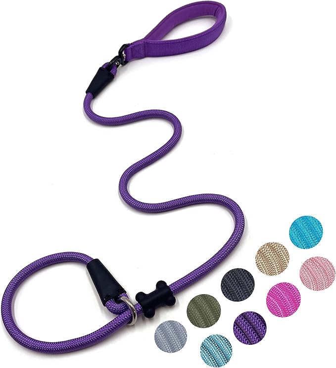 Slip Lead Dog Leash,Strong Nylon Rope Leash and Padded Handle,No Pull Outdoor Walking Training Lead for Small Medium Large Dogs(Purple,1/2"×4ft)