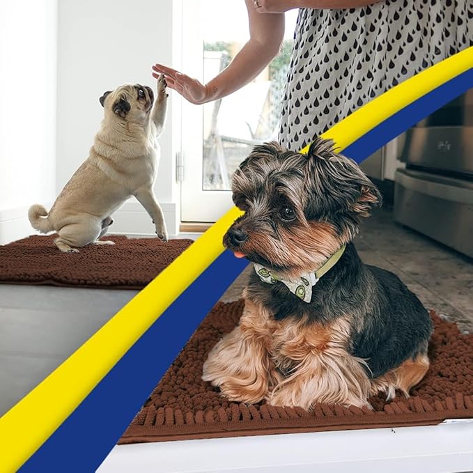 Muddy Mat® AS-SEEN-ON-TV Highly Absorbent Microfiber Door Mat and Pet Rug, Non Slip Thick Washable Area and Bath Mat Soft Chenille for Kitchen Bedroom Indoor and Outdoor - Chocolate Brown 3ft x 8ft