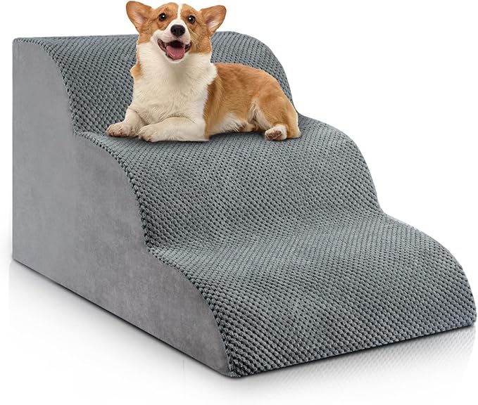 Chic Threads Dog Stairs for Small Dogs, 3-Step Dog Stairs for High Beds and Couch, Pet Steps for Small Dogs and Cats,Non-Slip Stable Indoor Dog Steps