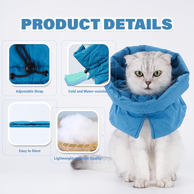Cat Recovery Collar, Soft Adjustable Cone for Cats and Kittens, Lightweight Waterproof Elizabethan Collar for After-Surgery Care, Prevent Licking and Scratching, Neck Protector for Pets(Lake Blue,S)