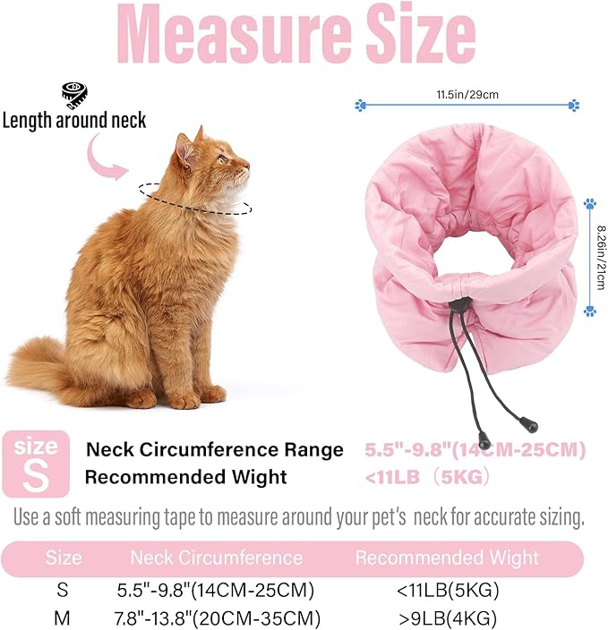 Cat Recovery Collar, Soft Adjustable Cone for Cats and Kittens, Lightweight Waterproof Elizabethan Collar for After-Surgery Care, Prevent Licking and Scratching, Neck Protector for Pets(Pink,S)