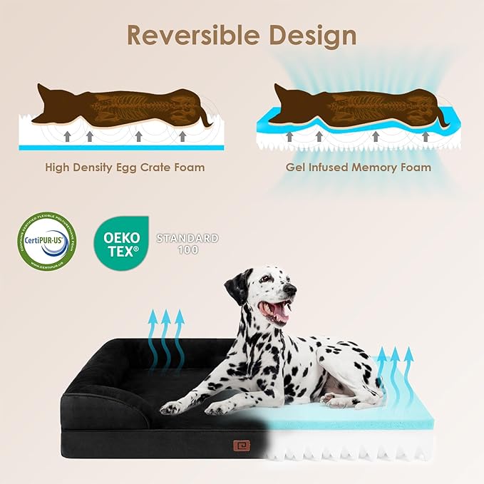 EHEYCIGA Orthopedic XL Dog Beds, Waterproof Memory Foam Dog Bed for Extra Large Dogs, Non-Slip Bottom and Egg-Crate Foam Big Pet Couch Bed with Washable Removable Cover, Black