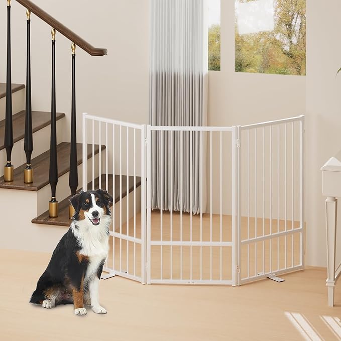Full Metal Freestanding Dog Gate with Door, 36&