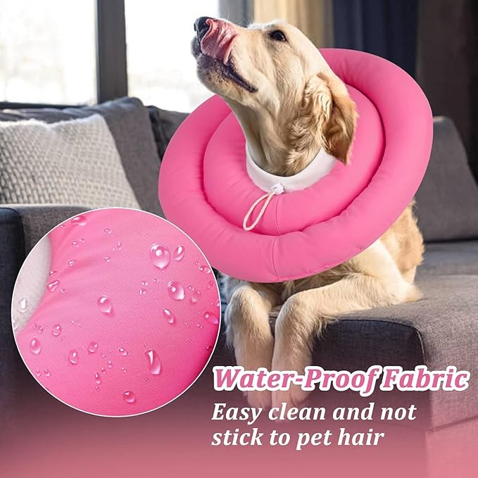 IDOMIK Dog Recovery Collar, Waterproof Soft Dog Cone After Surgery, Comfy Protective Elizabethan Collar Alternative for Dogs Cats, Adjustable Pet Neck Donut Cone Anti-Licking Biting Wounds,Rose,M