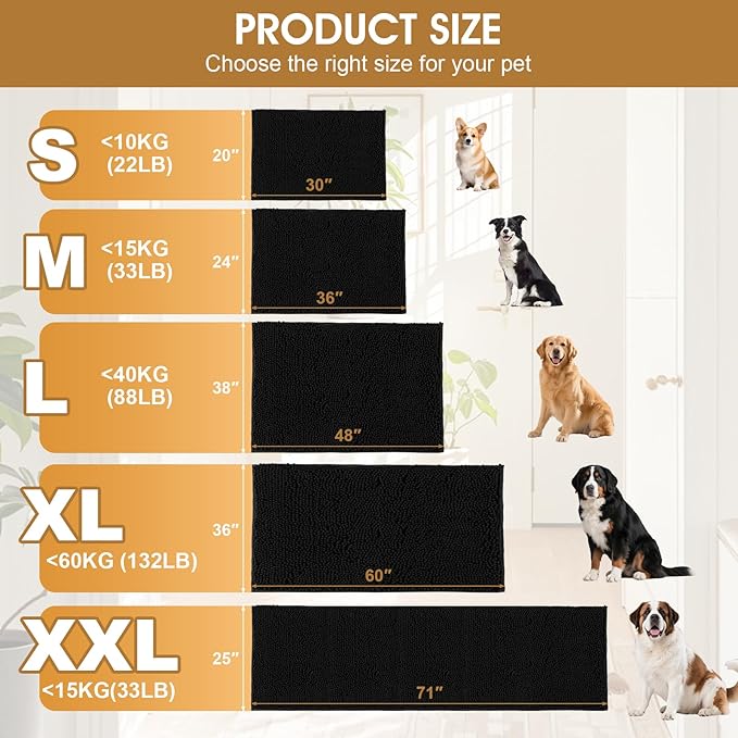IM HOME 30" x 20" Black Dog Door Mats for Muddy Paws, Chenille Absorbent Dog Mat, Non Slip Heavy Mud Mat for Dogs, Soft Pet Bed Mat for Entryway, Mud Paws, Inside Floor