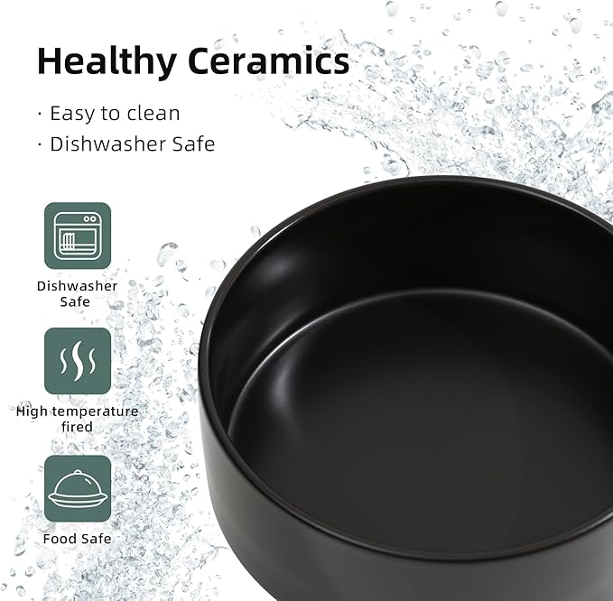 Ceramic Elevated Dog Bowl Set, Raised Food and Water Bowl for Large Breed Dogs, Weighted Dishes, Black (8.2&