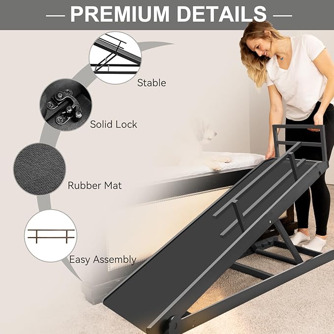 ABORON Dog Ramp,Adjustable Folding Pet Ramp for Bed,Couch,SUV - High Traction Portable Rubber Paw Ramps,Great for Small & Large Old Dogs & Cats, Supports up to 200 lbs,55&