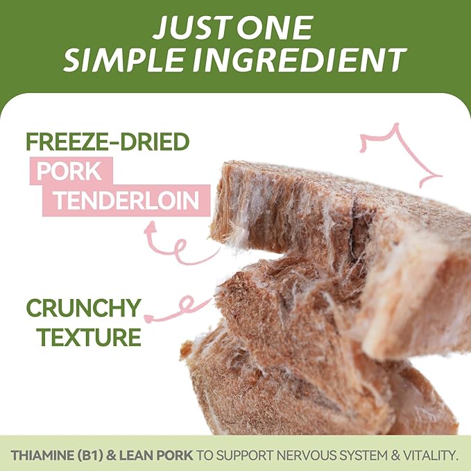 OPET Freeze Dried Cat Treats, Single Ingredient Grain Free High Protein Pet Food for Cats and Dogs, Healthy Training Snacks,Freeze Dried Pork Sliced Fillets (Pork, 1.48 Ounce)