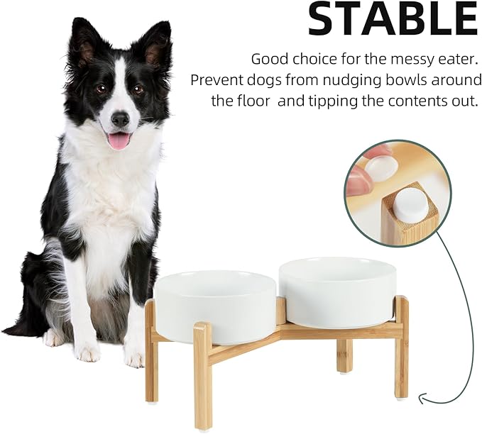 Ceramic Raised Double Bowls Set with Stand, Food & Water Bowls for Medium Breed Dogs, Weighted Dog Dishes, Pet Bowl(7.3&