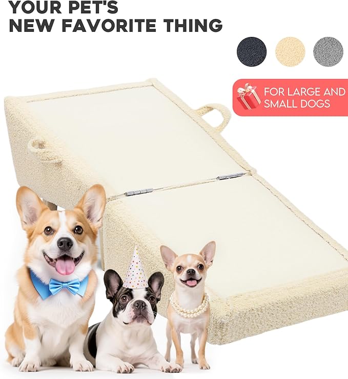 Dog Stairs for Small Dogs and Cats – 2-in-1 Dog Ramp for Bed and Couch, 16.5&