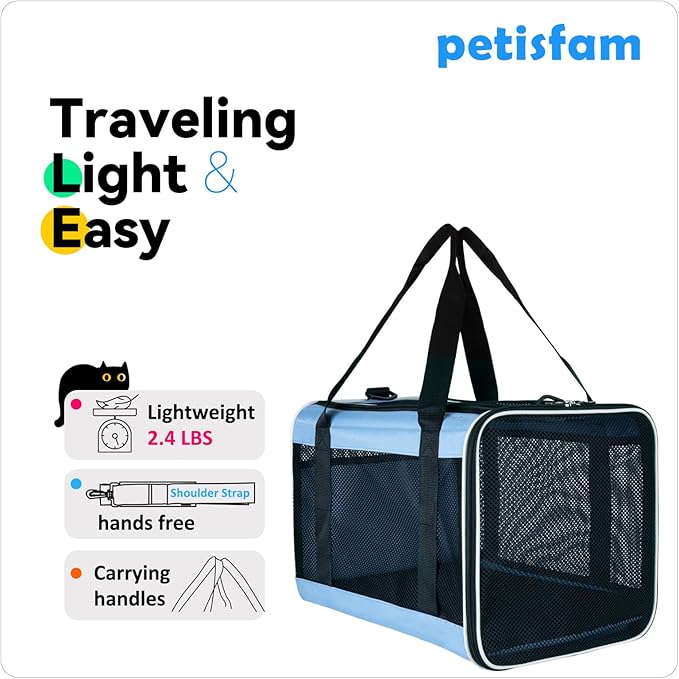 petisfam Soft Pet Carrier for Large and Medium Cats, 2 Kitties, Small Dogs. Easy to Get Cat in, Great for Cats That Don&
