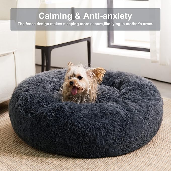 WNPETHOME Calming Dog Beds for Large Dogs, Anti-Anxiety Donut Large Pet Bed, Fluffy Faux Fur Plush Dog Bed,Warming Cozy Soft Round Pet Bed for Jumbo Dogs, Cat Cuddler Cushion Bed