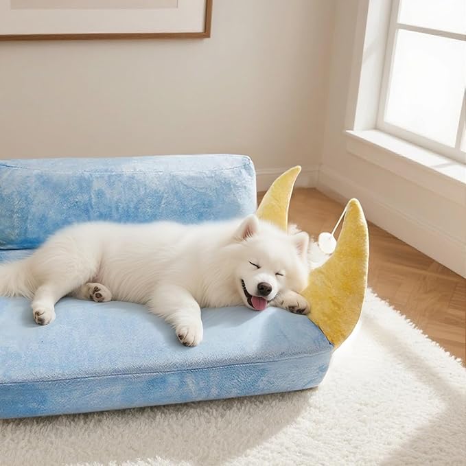 Cat Couch with Soft Pillow, Supportive Dog Couch, Cat Sofa with Removable Cover,Cute Moon Shaped, 24 Inch