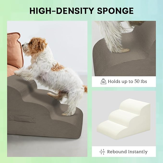 Dog Steps for Small Dogs, 4-Step Pet Ramp Stairs for High Beds and Sofa, Non-Slip Pet Stairs for Small Dogs and Cats, Removable and Easy to Clean Cover, Light Brown