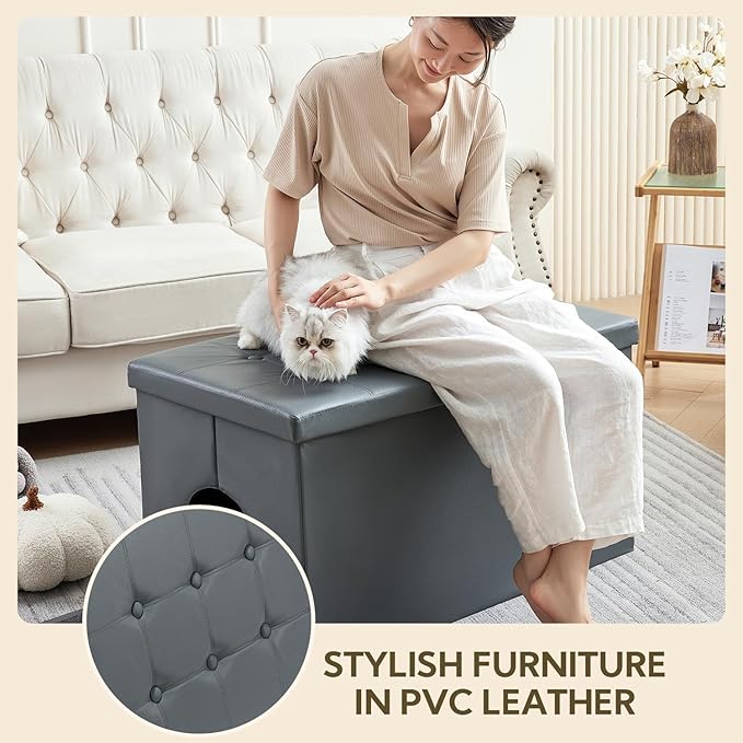 MEEXPAWS Cat Litter Box Enclosure Furniture Hidden, Cat Washroom Bench Storage Cabinet | Extra Large 35.4&