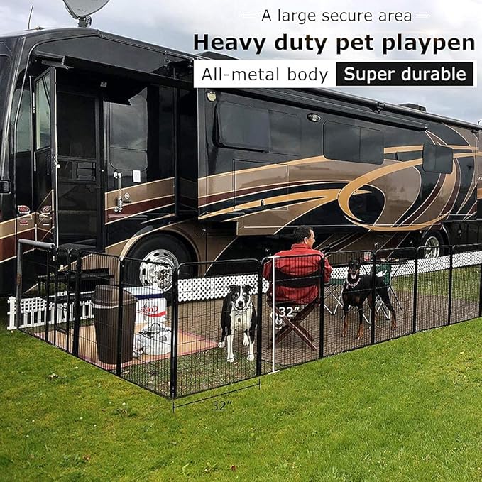 BestPet Dog Playpen Indoor 32 inch 8 Panels Metal Dog Pen Pet Dog Fence Outdoor Exercise Pen with Doors,Pet Puppy Playpen for RV Camping Yard, Black