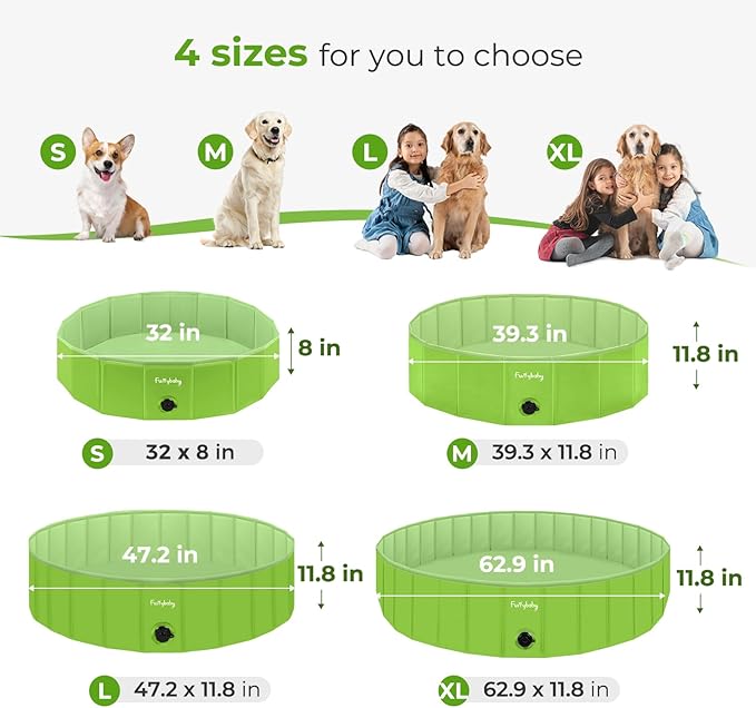 Furrybaby Dog Pool, Foldable Dog Pools for Large Dogs Portable Kiddie Pool Pet Doggie Wading Swimming (Green 63&