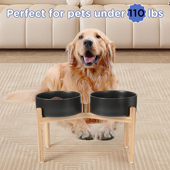 SPUNKYJUNKY Elevated Dog Bowls Ceramic, 8.3&