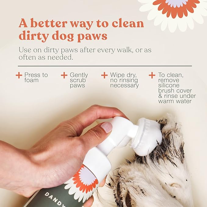 Dandylion Clean Paws Value Set – No‑Rinse Foaming Paw Cleaner with Built‑in Brush + 10 fl oz Refill