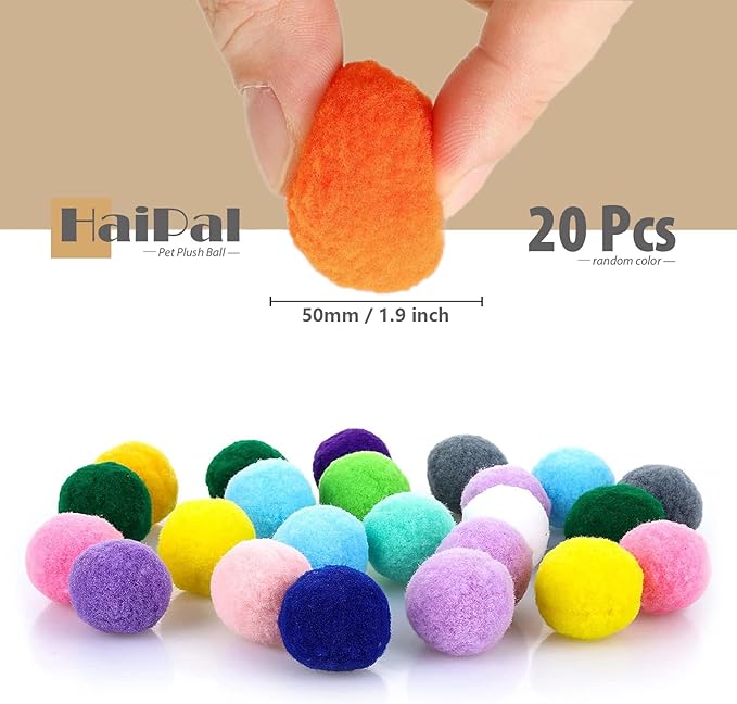 Cat Toy Balls, 20Pcs Premium Soft Pom Pom Balls for Kittens, 1,9&