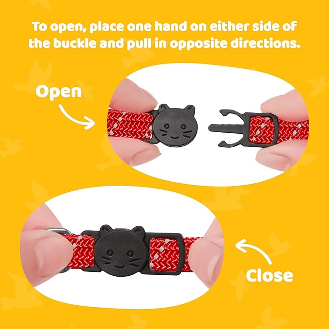 BirdsBeSafeĀ® Break Away Cat Collar with Bell, Reflective Thread for Night Visibility, Comfortable Elastic Stretch Cat Collar to Protect Cat from Getting Stuck in The Garden.