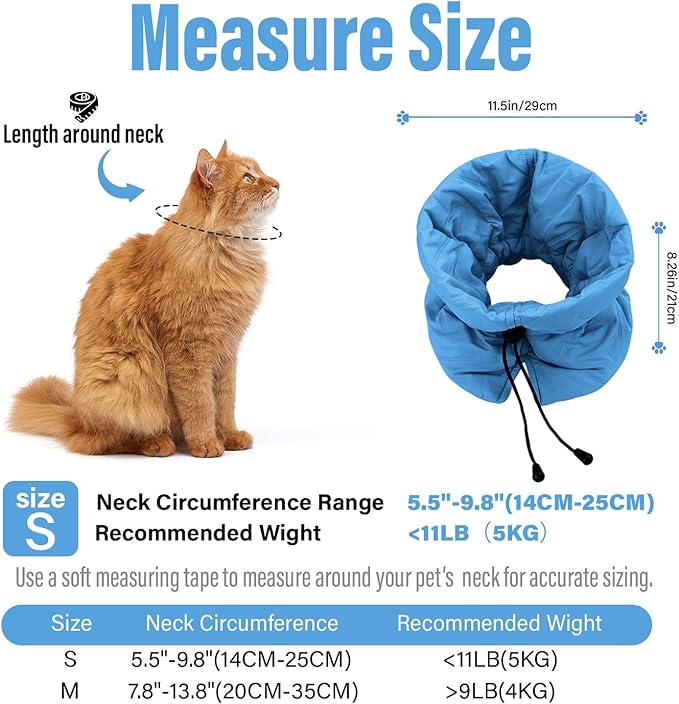 Cat Recovery Collar, Soft Adjustable Cone for Cats and Kittens, Lightweight Waterproof Elizabethan Collar for After-Surgery Care, Prevent Licking and Scratching, Neck Protector for Pets(Lake Blue,S)