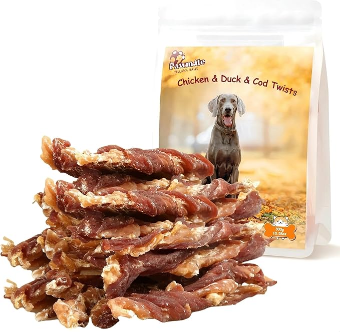 Dog Jerky Treats Triple Flavor Chicken Duck Wrapped Cod Twisted Sticks 5&