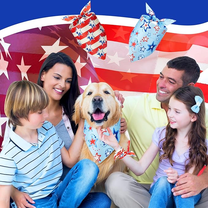 Preboun 100 Pcs Patriotic Dog Bandanas Bulk Labor Day Bandanas for Dogs Triangle Kerchief Scarf Set for Puppy Small Medium Large Workers&