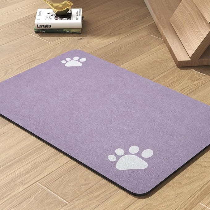 Pet Feeding Mat-Absorbent Dog Mat for Food and Water Bowl-No Stains Quick Dry Water Dispenser Mat-Dog Accessories Pet Supplies-Bowl for Messy Drinkers(Purple,17"x34"