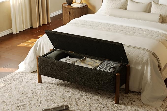 Modern Storage Benches with Walnut Wood Legs, 47&