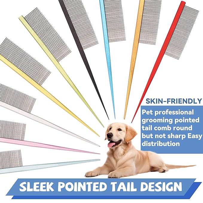 Grooming Pet Comb Rat Tail Dematting Cat and Dog Comb,Rounded Ends Design for Safe Tangle Removal, Hairstyling, Massage,Loose Hair Removal,Prevent Irritation,Fluffing Paws,Face,Tail,Remove Tear Stain