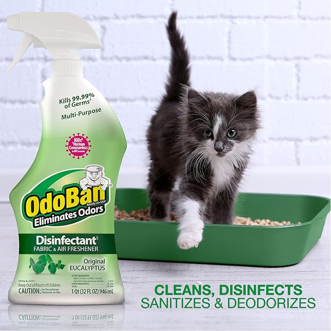 OdoBan Ready-to-Use Disinfectant and Odor Eliminator, Set of 3 Spray Bottles, Made in the USA, Original Eucalyptus and Lavender Scents, 32 Ounces Each