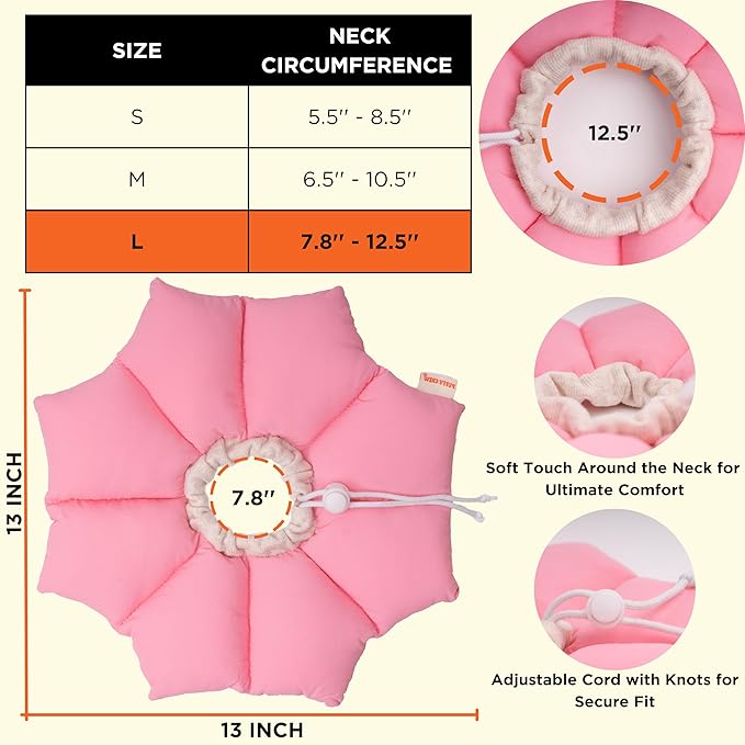 Puffy Crew Soft Cat Cone Collar, Adjustable Waterproof Recovery Collar, Lightweight Elizabethan e Collar for Cats of All Breeds (Pink, Large, Neck Circumference 7.8&