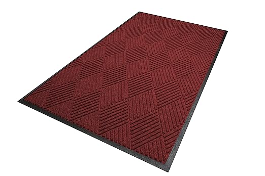 WaterHog Diamond | Commercial-Grade Entrance Mat with Rubber Border – Indoor/Outdoor, Quick Drying, Stain Resistant Door Mat (Red/Black, 3&