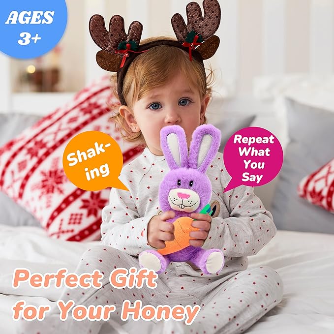 Hopearl Talking Singing Bunny Repeats What You Say Rabbit Musical Shaking Head Electric Interactive Animated Toy Speaking Plush Buddy Gifts for Toddlers, Purple, 15&