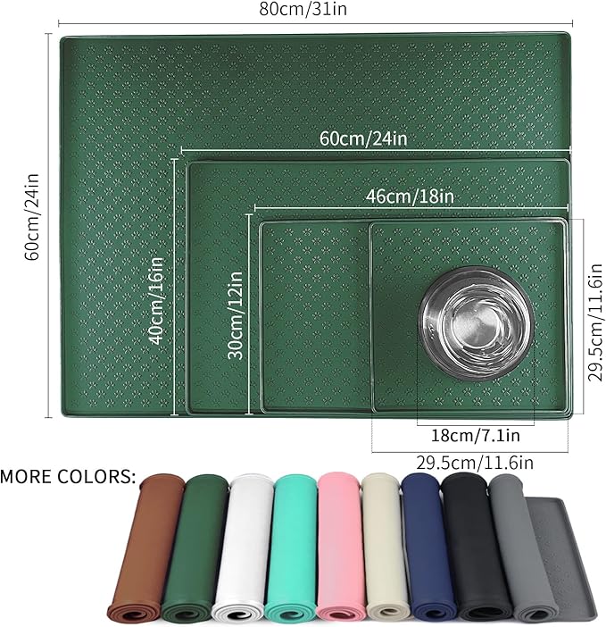 Ptlom Pet Placemat for Dog and Cat, Waterproof Silicone Pet Feeding Bowl Mats for Food and Water, Small Medium Large Dogs Mat Prevent Residues from Spilling to Floor, Hunter, 11.8"x11.8"
