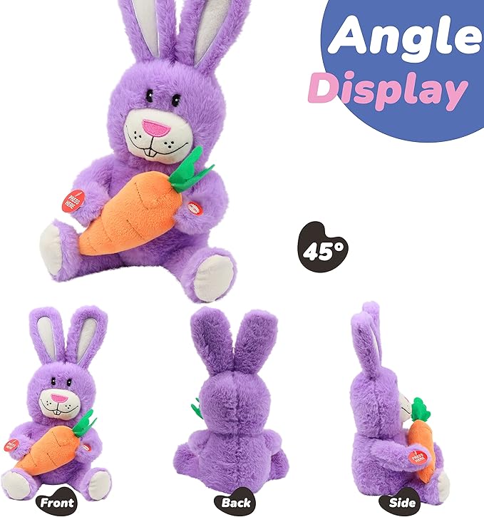 Hopearl Talking Singing Bunny Repeats What You Say Rabbit Musical Shaking Head Electric Interactive Animated Toy Speaking Plush Buddy Gifts for Toddlers, Purple, 15&