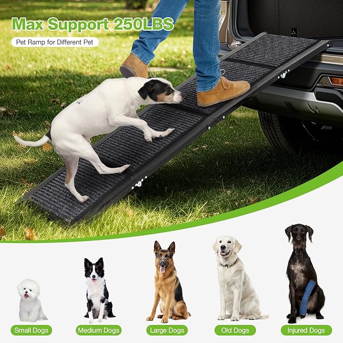 Dog Ramp for Car,63" x 17" Wide Folding Pet Ramp Dog Ramps for Medium & Large Dogs with Non-Slip Rug Surface ,Portable Dog Car Ramp for SUV Car & Truck, Outdoor Dog Ramp Up to 250 LBS