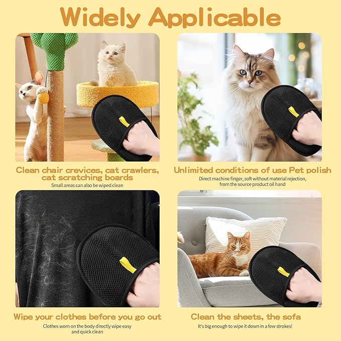 3Pcs Pet Hair Removal Glove for Cats & Dogs, Upgrade Efficient Grooming Gloves for Pet Hair, Cat Grooming Gloves for Hair Removal,Reusable Cat & Dog Hair Remover for Couch, Furniture