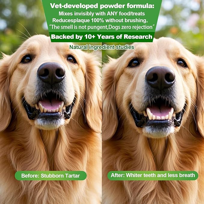 Dog Dental Powder,Dog Teeth Cleaning Powder,Dog Dental Cat Dental Care,Cat and Dog Teeth Cleaning,Canine Plaque Remover Helps Reduce Bad Breath,Improve Pet&