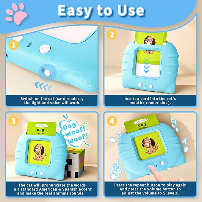 Toddler Toys Bilingual English and Spanish Talking Flash Cards for 1 2 3 4 5 6 Year Old Boys and Girls, Autism Sensory Toys for Autistic Children, Learning Educational Speech 250 Sight Words