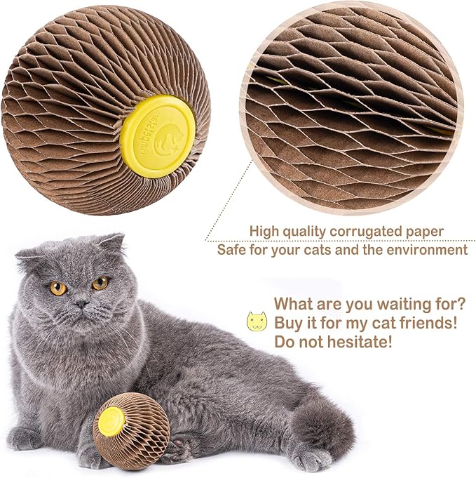 AREIIA Catnip Ball Toy for Cats Catnip Refillable Scratcher Ball Kitty&
