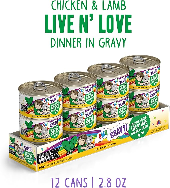 Weruva B.F.F. OMG - Best Feline Friend Oh My Gravy!, Chicken & Lamb Live N&