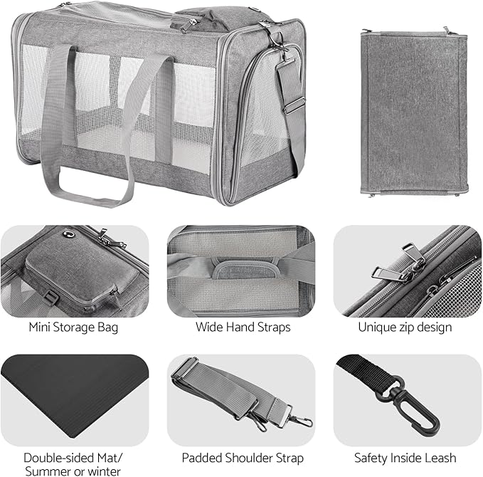 Airline-Approved Pet Carrier Cat Carrier Dog Carrier - Stylish Lightweight, Handheld & Crossbody, Honeycomb Support, Anti-Escape Design for Travel, Walks & Daily Outings