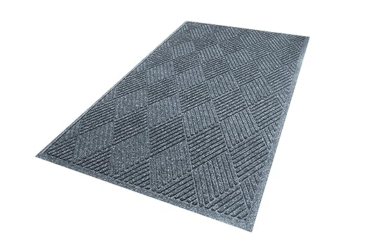 M+A Matting WaterHog Diamond | Commercial-Grade Entrance Mat with Rubber Border – Indoor/Outdoor, Quick Drying, Stain Resistant Door Mat (Bluestone, 3&