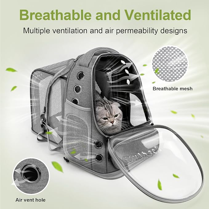 Expandable Cat Backpack,Cat Bubble Backpack Carrier for Carrying Cats, Pets and Small Dogs,Airline-Approved,Designed for Travel, Hiking, Walking,Car (Grey
