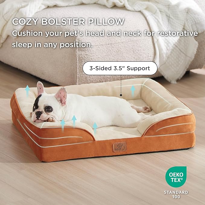 Bedsure Orthopedic Dog Bed Medium Size Dogs - Washable Medium Dog Cat Bed Waterproof, Comfort Pet Couch Sofa with Washable Removable Cover, Pets Bed with Nonskid Bottom, Ember Clay, 28"