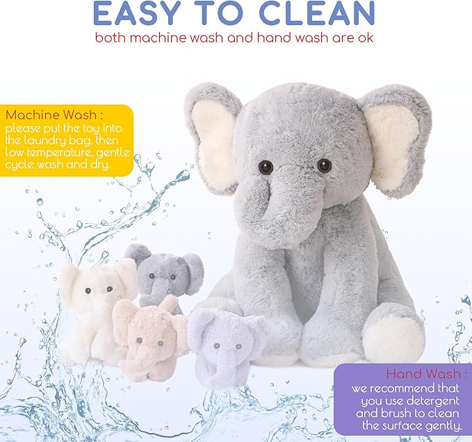 5 Pieces Elephant Stuffed Animals for Girls, 1 Mommy Elephant with 4 Babies Soft Plush Set Toys Gifts for Kids Children 3 4 5 6 7 8 9 Years, Christmas, Birthday, Children&